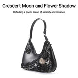 Crescent Moon and Flower Shadow - shoulder diagonal women bag